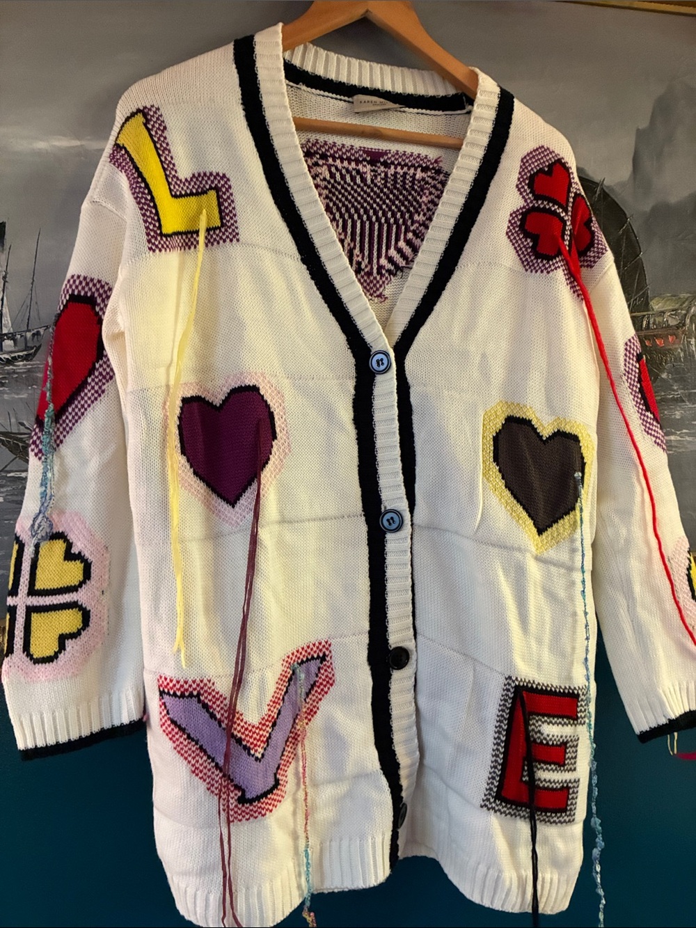 Karen Millen White Patchwork Heart & Letter Button Cardigan - Picture 2 of 12